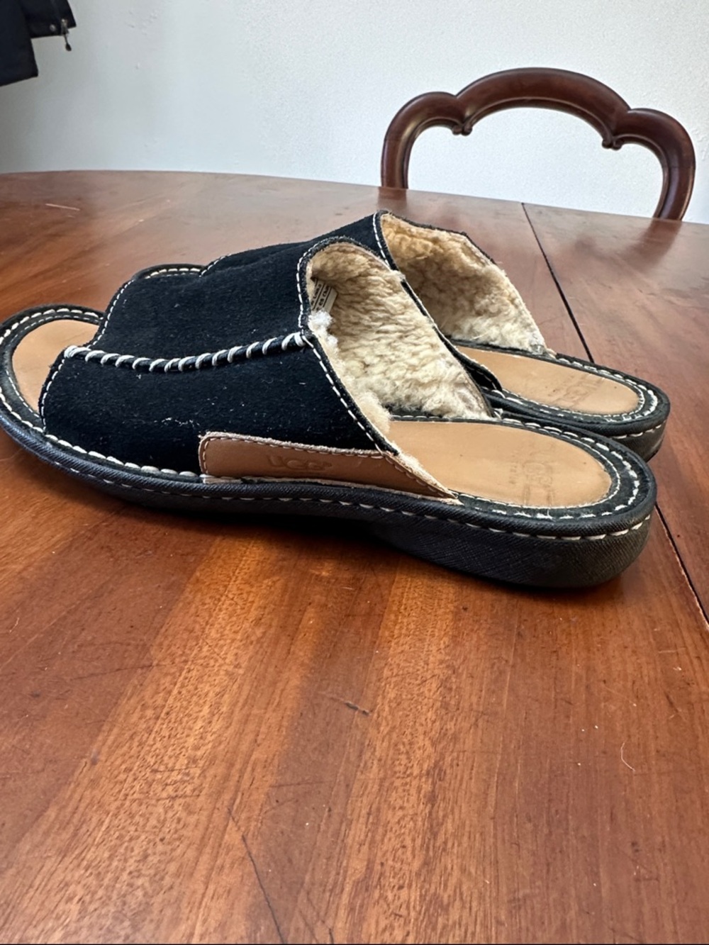 UGG Black Shearling-Lined Slide Sandals - Picture 3 of 8